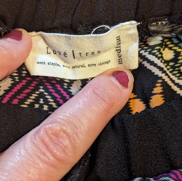 Hippie Boho flowy drawstring lightweight tree love pants medium bell bottoms - Picture 4 of 7